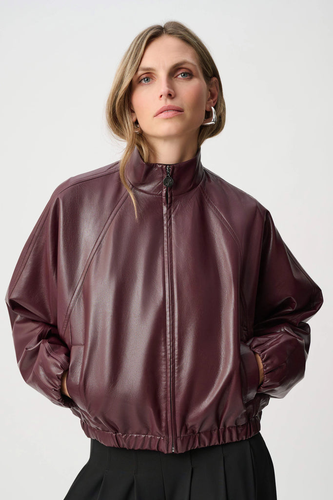JOSEPH RIBKOFF Leatherette Mock-Neck Bomber Jacket 263971