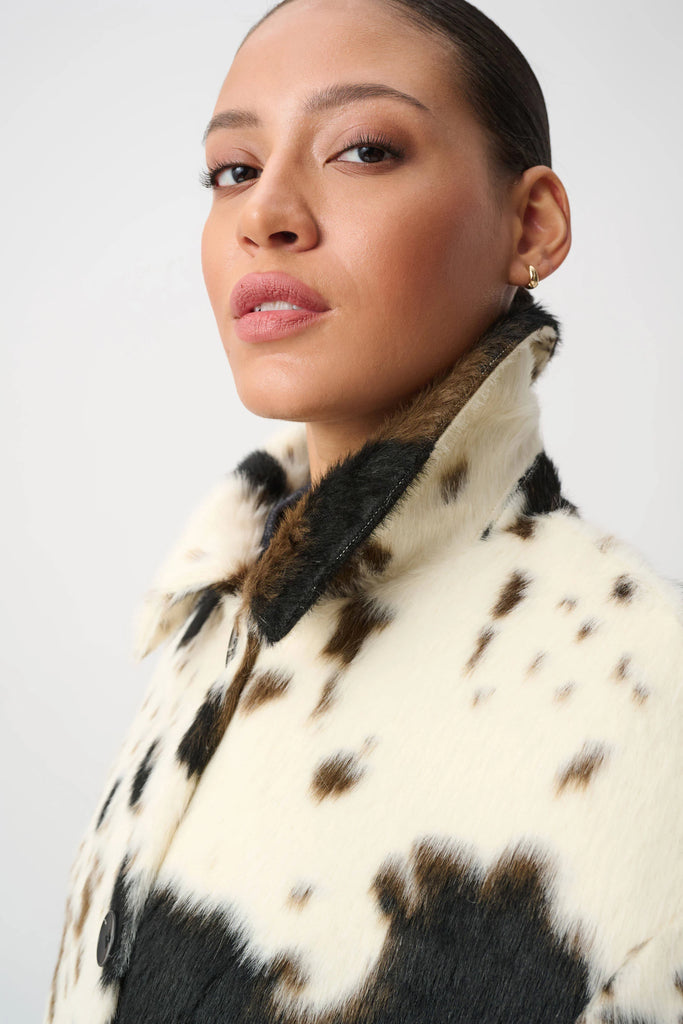 Joseph Ribkkoff Faux Fur Cow Print Coat 264944