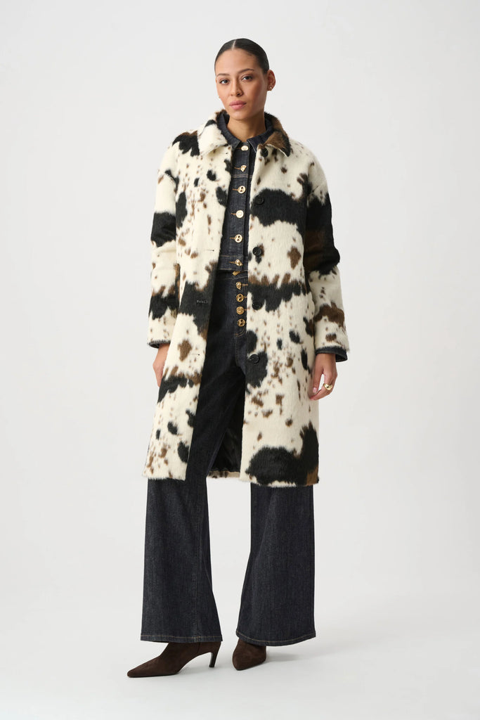 Joseph Ribkkoff Faux Fur Cow Print Coat 264944