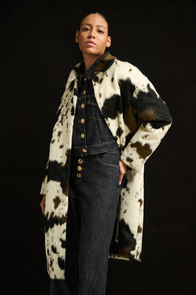 Joseph Ribkkoff Faux Fur Cow Print Coat 264944