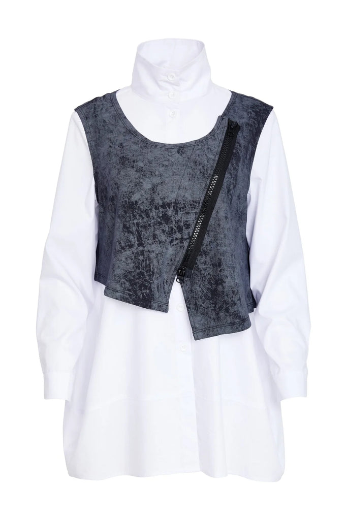 NAW25181 White/Grey 2-piece shirt with wrap top and zip