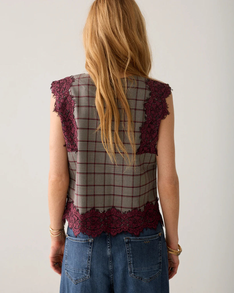 Summum Check Burgundy Top