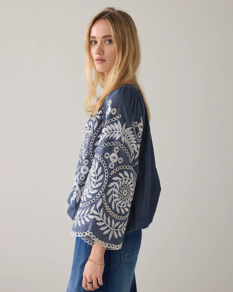 Summum Embroidered Top Chambray