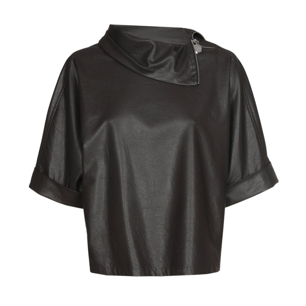 Caroline Biss vegan leather zip gilet coffee