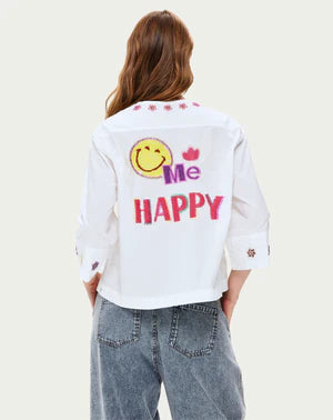 Me369 Lily Embroidered Boxy Den White