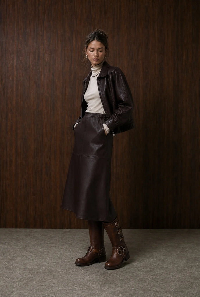 Jane Lushka Elle Brown Leather Skirt