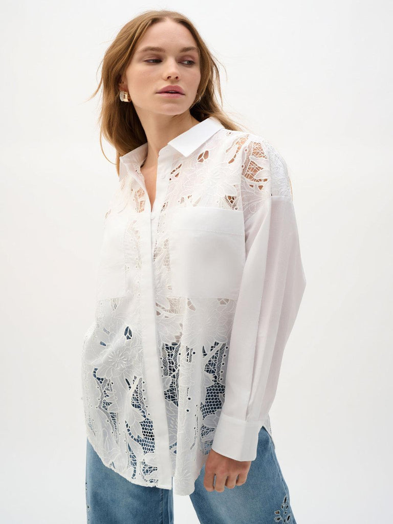 JOSEPH RIBKOFF FLORAL LACE SHIRT IN WHITE 262952