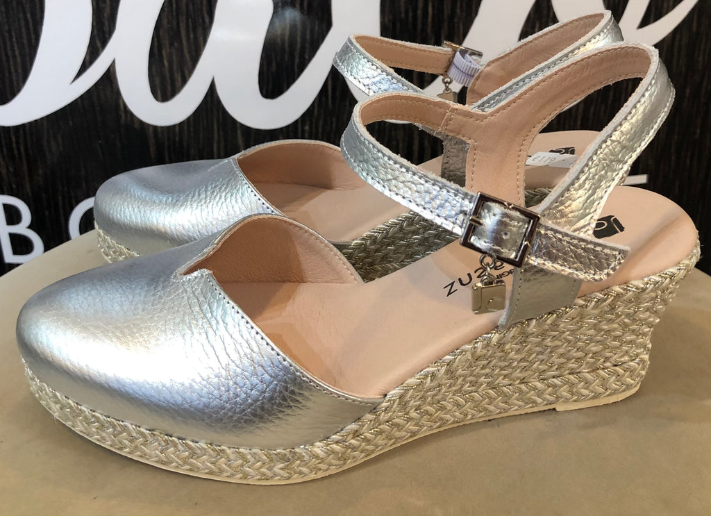 Jose Saenz Silver Wedge Sandal 24023