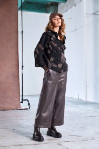 NAW25260-COCOA Wide Leatherette trouser