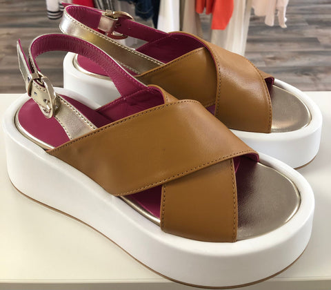 Marco Moreo Tan and Gold  Wedge sandal
