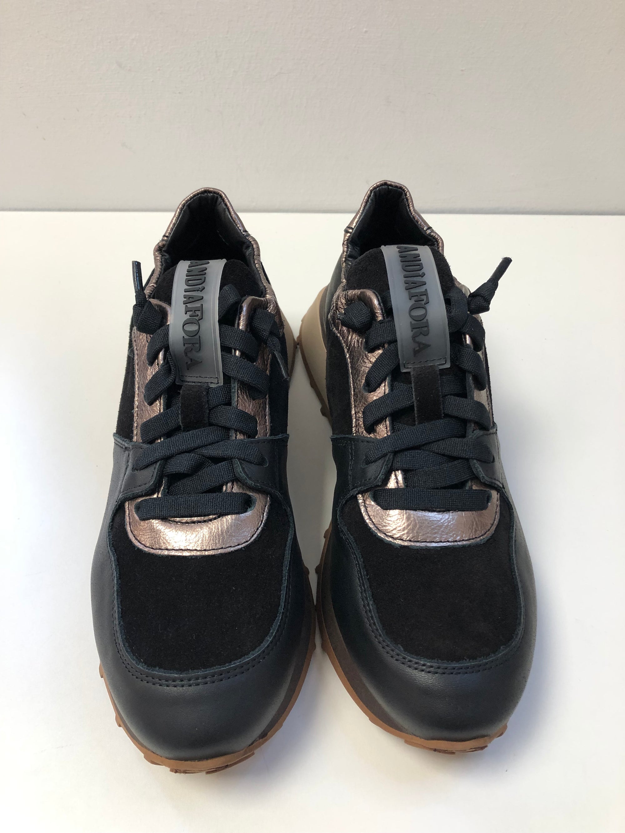 Andia Fora Ruffle black silk trainer 24181