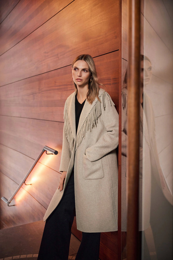 Joseph Ribkoff Oatmeal fringe coat 263912