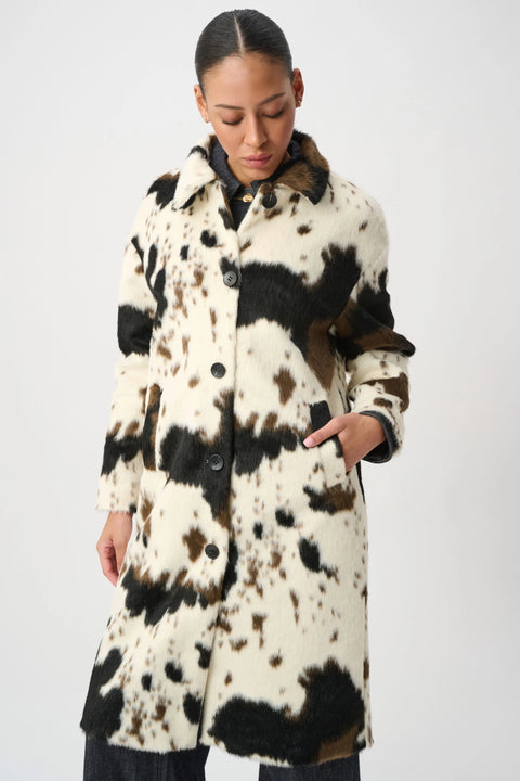 Joseph Ribkkoff Faux Fur Cow Print Coat 264944