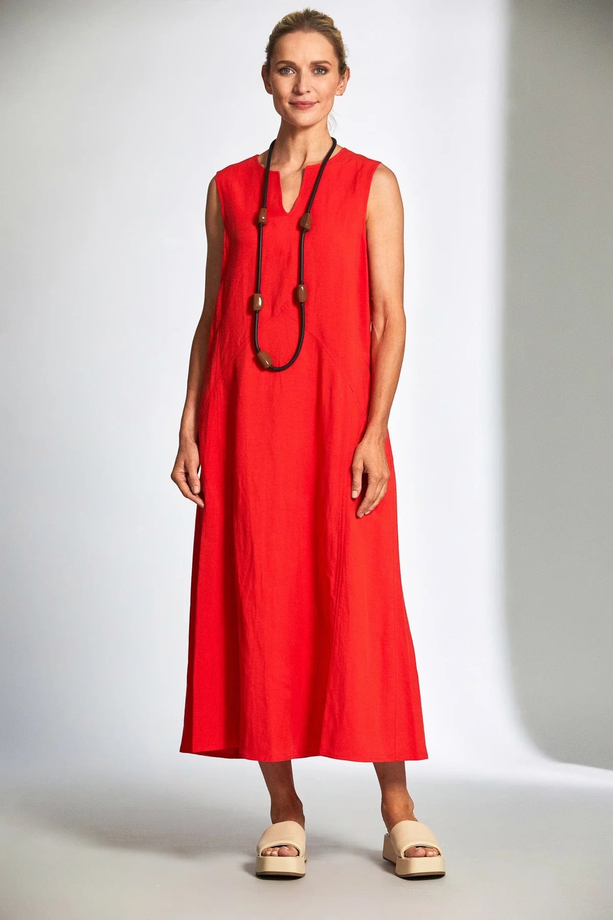 Peruzzi Long Linen Dress Coral - S25169