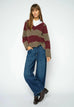 MMTaci Stripe LS V-Neck Knit Cabernet