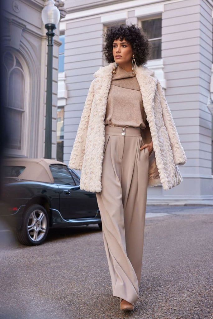 Joseph Ribkoff 233942 Cream Faux Fur Coat
