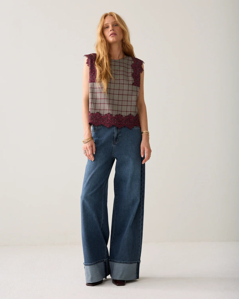 Summum Check Burgundy Top