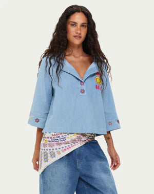 Me369 Lily Embroidered Boxy Den  Vintage