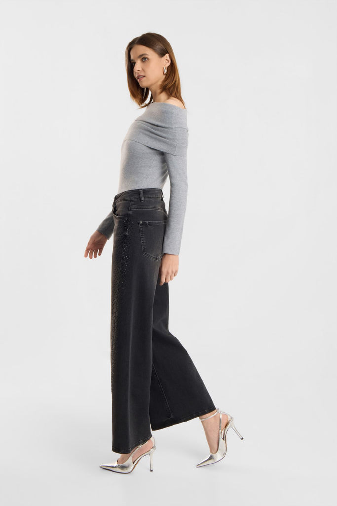 Raffaello Rossi Sventy Crop Bling Rich Soft denim 9369Asphalt