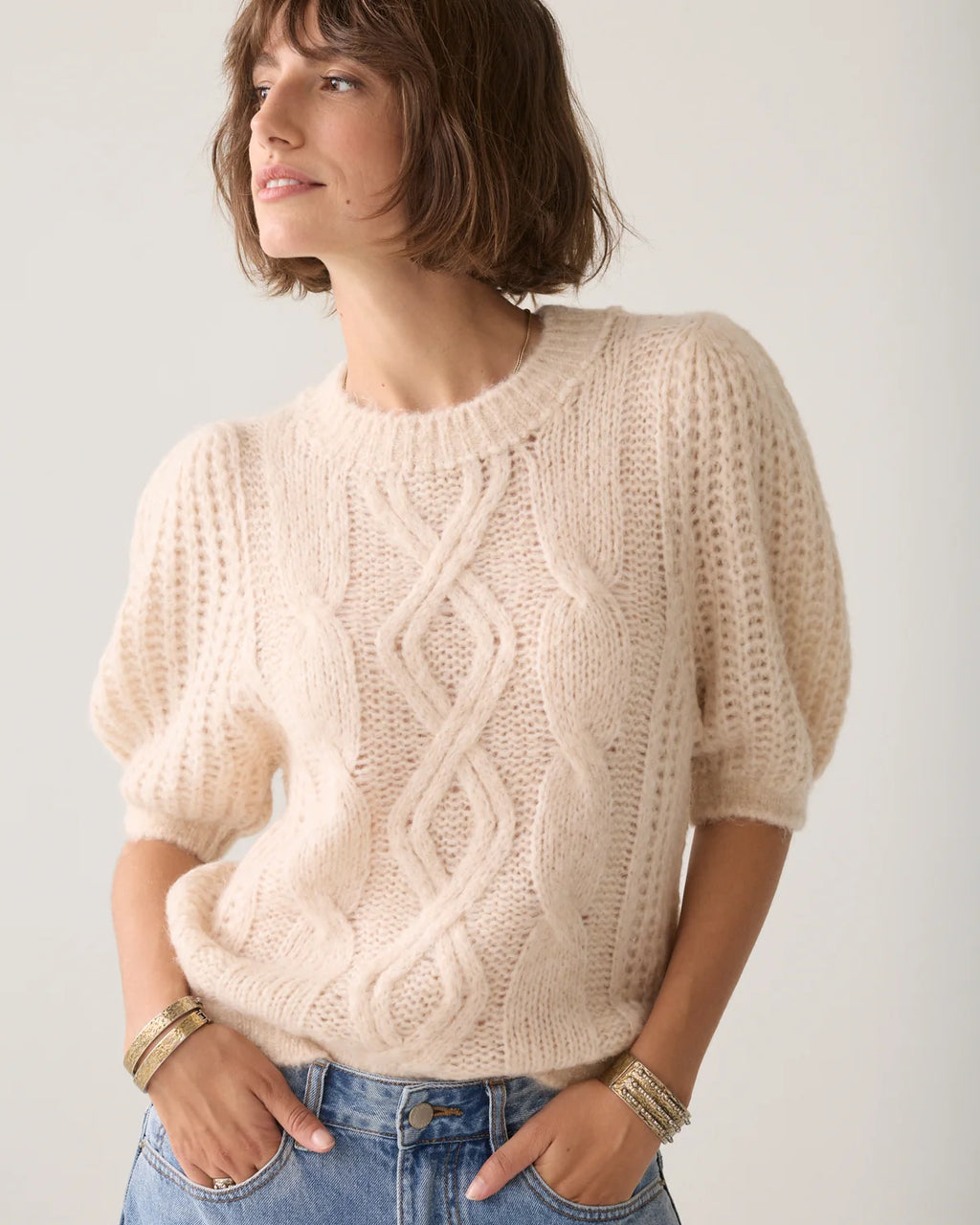 Summum Ivory Puff Sleeve Sweater