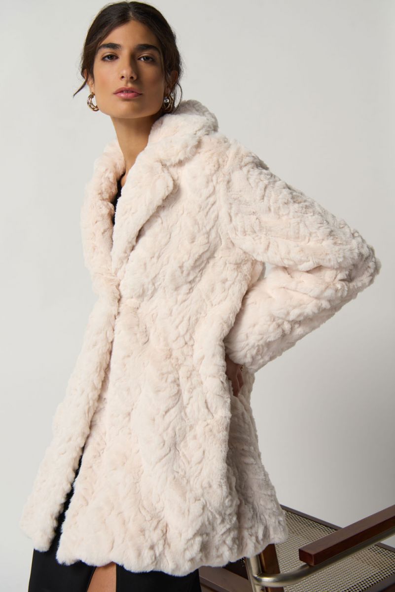 Joseph Ribkoff 233942 Cream Faux Fur Coat