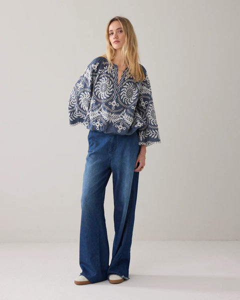 Summum Embroidered Top Chambray