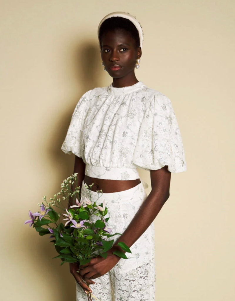 Sister Jane Pearled White Lace Top