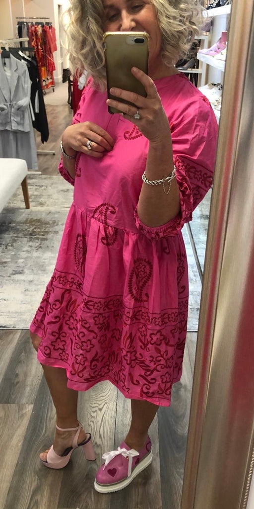 SL 24077 Pink broderie Anglaise smock style dress