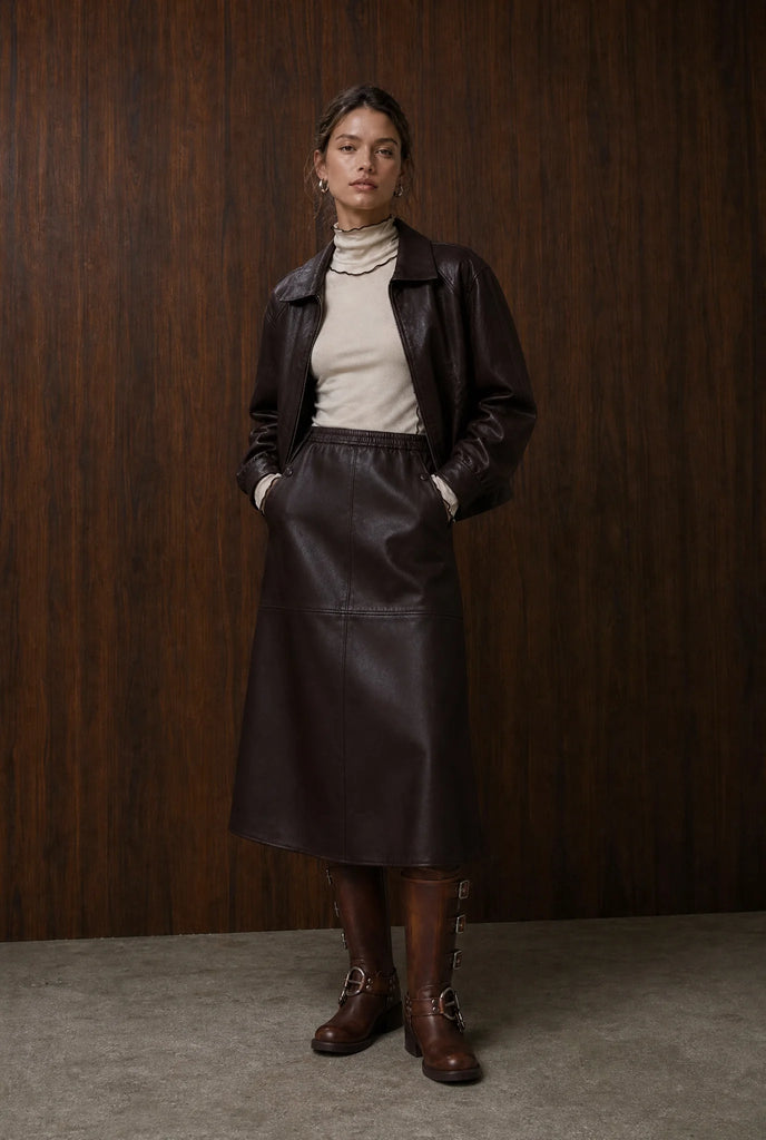 Jane Lushka Elle Brown Leather Skirt