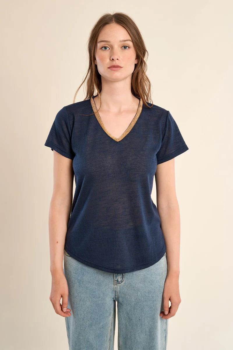 Molly knitted tee navy blue T4