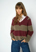 MMTaci Stripe LS V-Neck Knit Cabernet