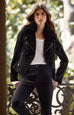 Joseph Ribkoff Black Faux Leather Jacket with fur 233928