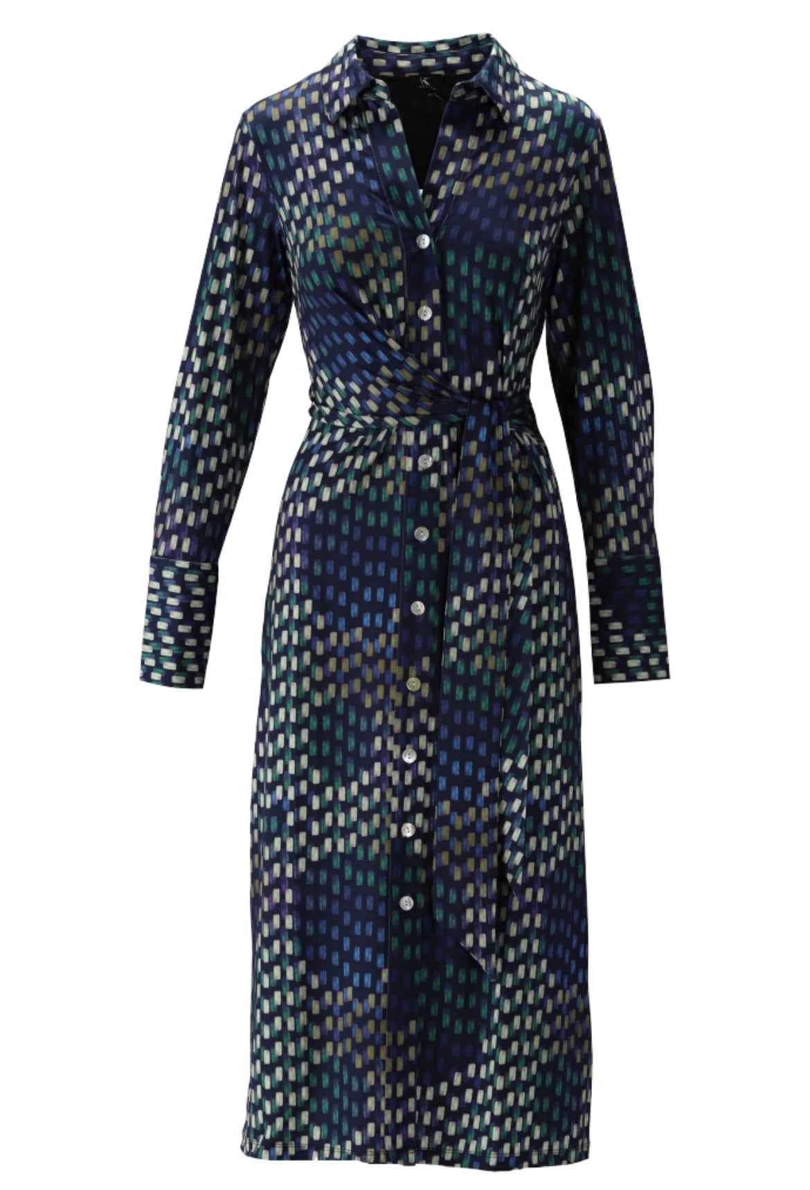 K Design Maxi Dress with Geometric Design and Wrap Belt X366