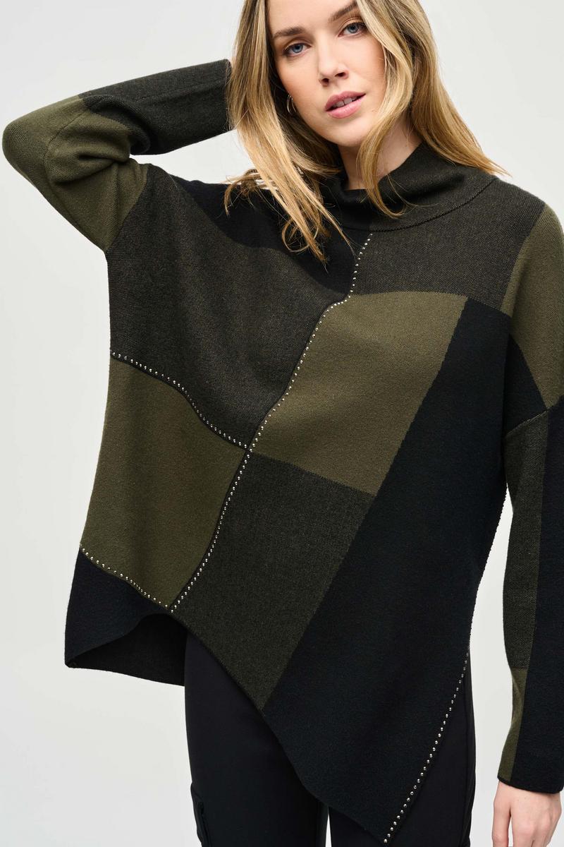 Joseph Ribkoff Green blk sweater 243944