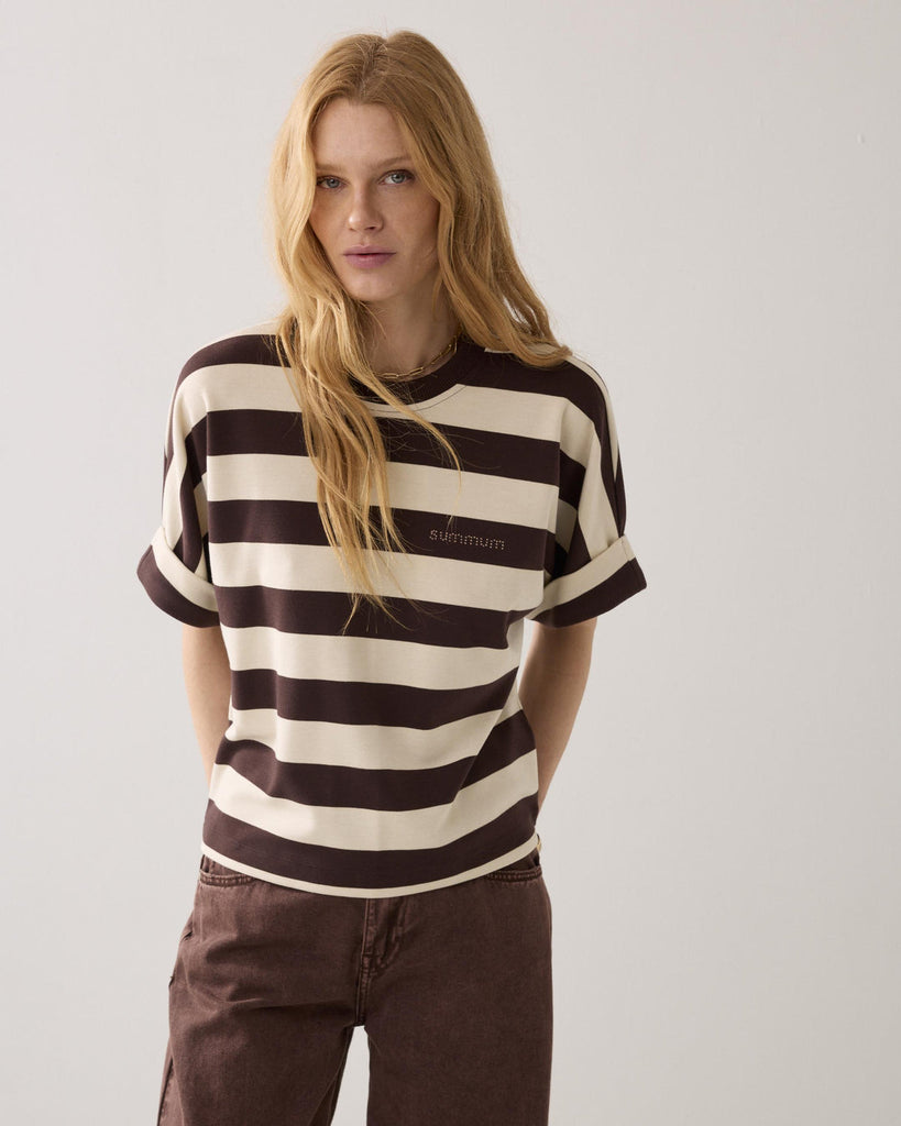 Summum Top Big stripe heavy jersey coffee