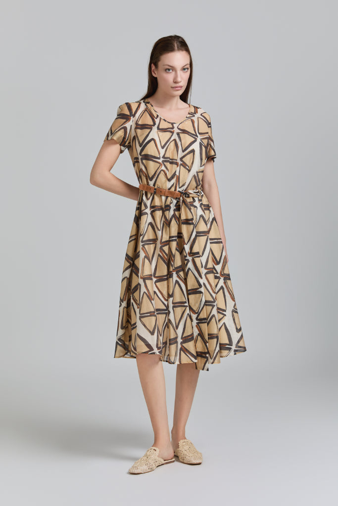 TC Cream and tan dress U194
