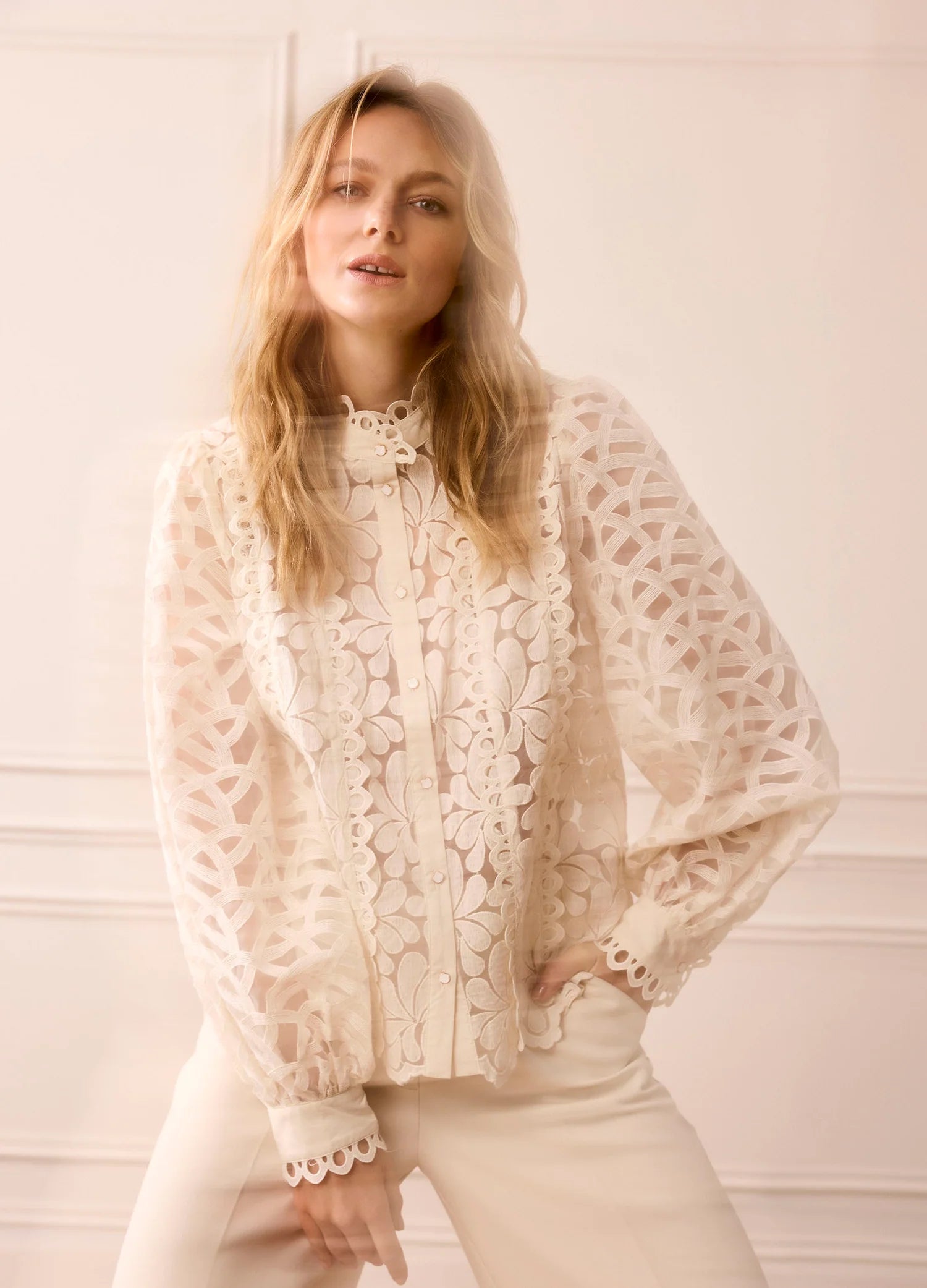 Summum ivory organza lace blouse