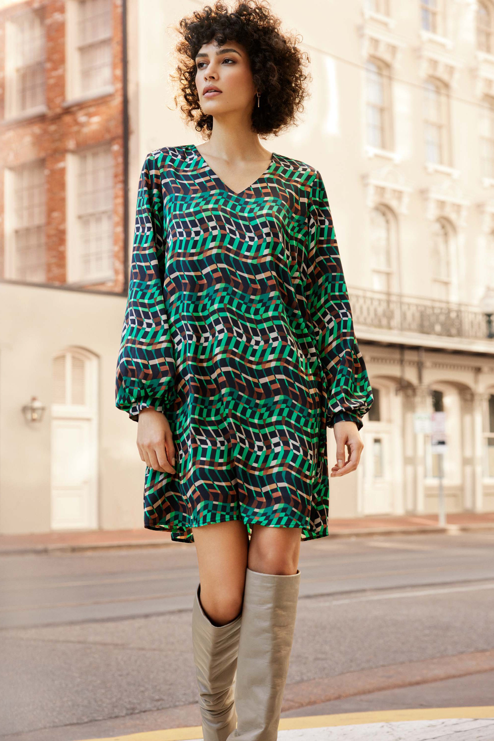 Joseph Ribkoff Geo print puff sleeve dress 233272